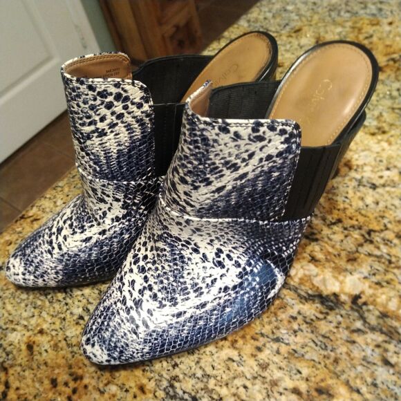 Calvin Klein Sadiana Navy Blue Snake Print Slip On Mule 7200054 Women's Sz 10 - Picture 1 of 12